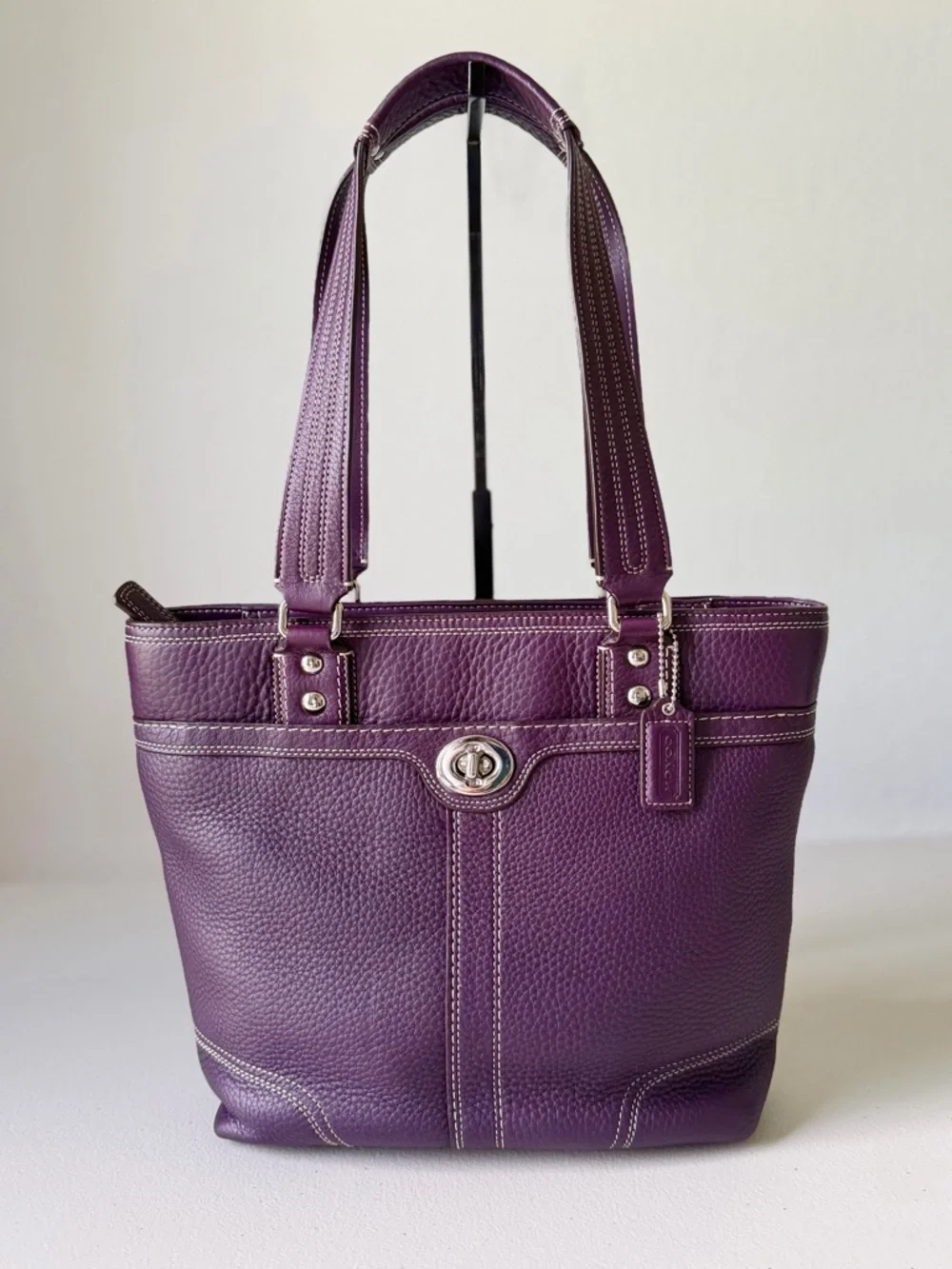 Coach Purple Hampton Y2k Pebbled Leather Tote Bag - Picture 1 of 14